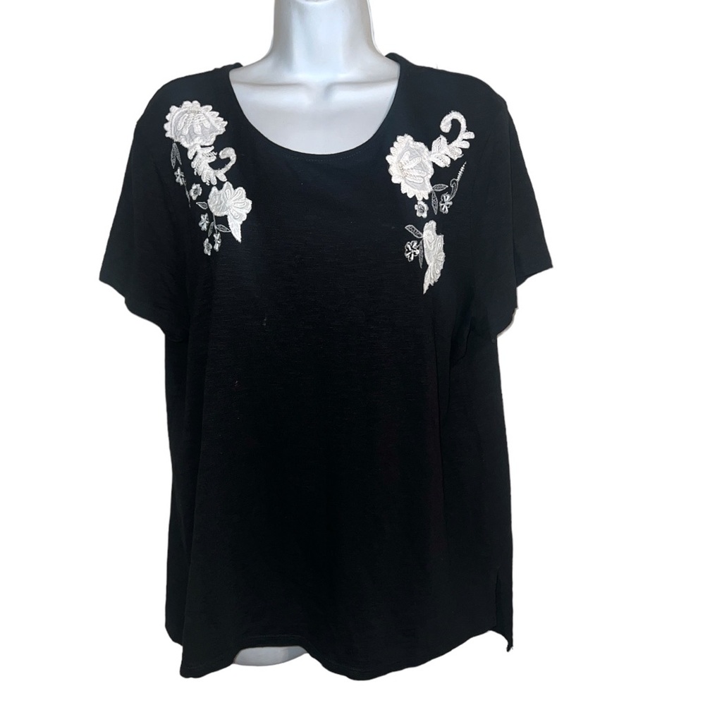 Chico’s Black Linen Blend S/ S tee SZ 2 M